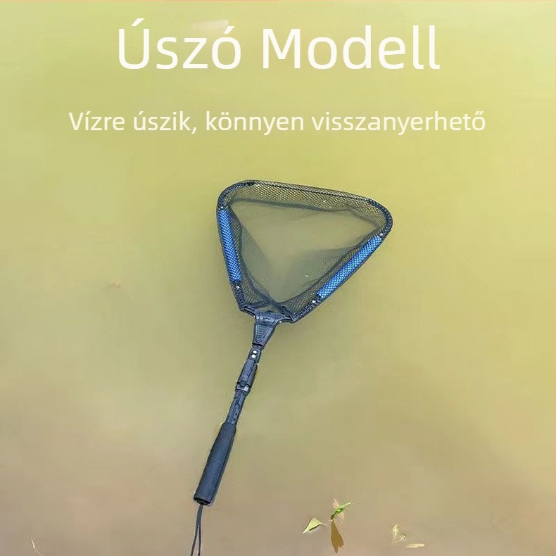 Összecsukható horgász háló alumínium ötvözetből, úszó, 75 cm mélység, finom szemű háló, műcsalis horgászathoz