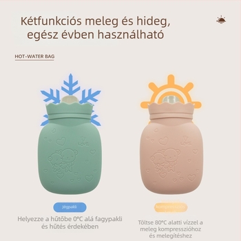 Kézmelegítésre szolgáló, vízzel töltött melegítő palack — szilikon, PC, PA anyagok; vízbefecskendezéses fűtés; aranyos stílus
