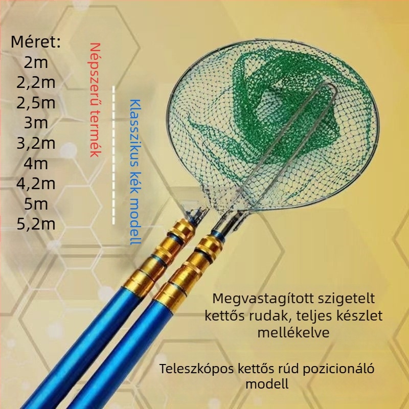 Üvegszálas teleszkópos izolált halfogó háló készlet nagyobb halakhoz, kivitel két és egyetlen pálcával