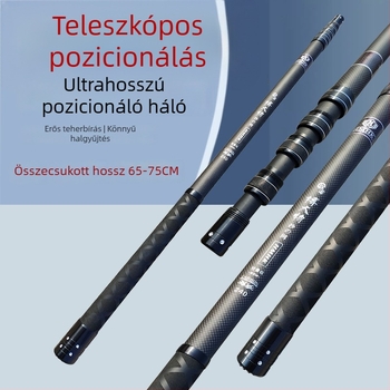 Szénszálas teleszkópos merítőnyél, 5 részre osztható, extra erős vastagított kialakítás, nagyhalas halászathoz fekete tavaknál