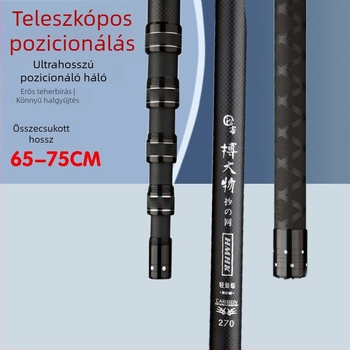 Szénszálas teleszkópos merítőnyél, 5 részre osztható, extra erős vastagított kialakítás, nagyhalas halászathoz fekete tavaknál