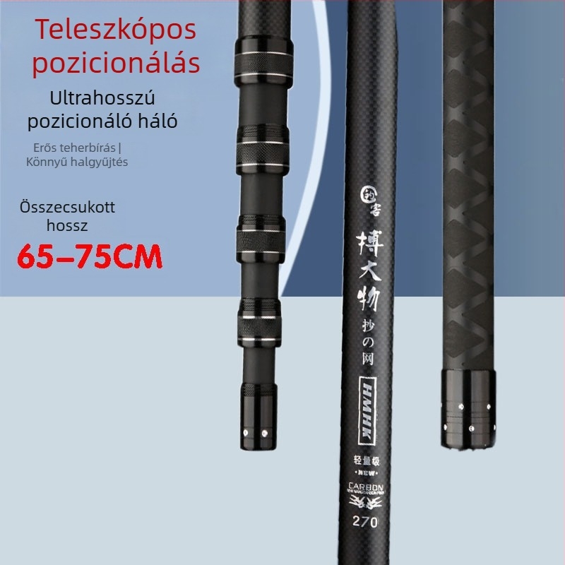 Szénszálas teleszkópos merítőnyél, 5 részre osztható, extra erős vastagított kialakítás, nagyhalas halászathoz fekete tavaknál