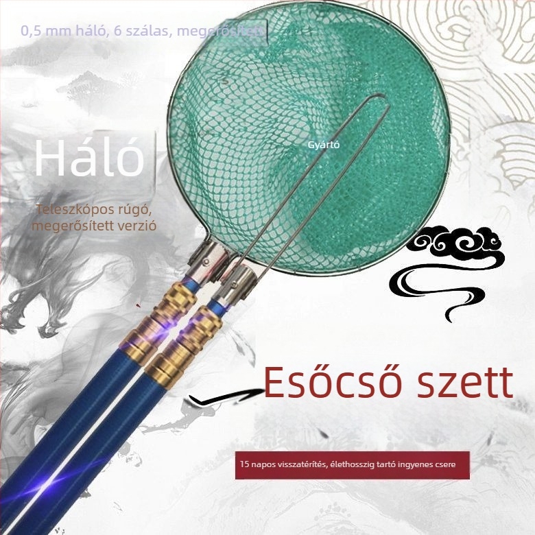 Üvegszálas kettős nyélű horgász hálónyél készlet – nem nyújtható