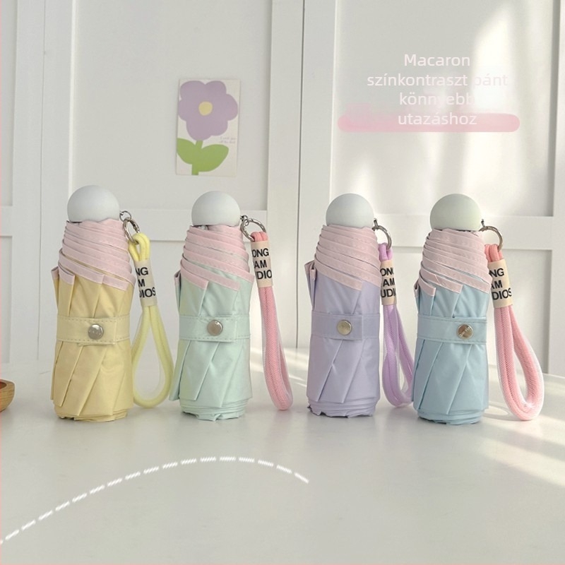Mini kapszula esernyő UV-védelem UPF50+, könnyű, manuális nyitás-zárás, 8 merev borda, 286 g, műanyag fogantyú