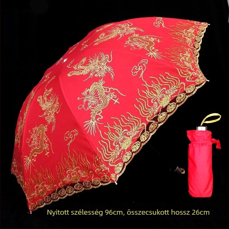 Összecsukható esernyő, 190T selyemszerű satin anyag, 8 acél bordázat, kézi nyitás és zárás, UPF > 30, retro esküvői stílus
