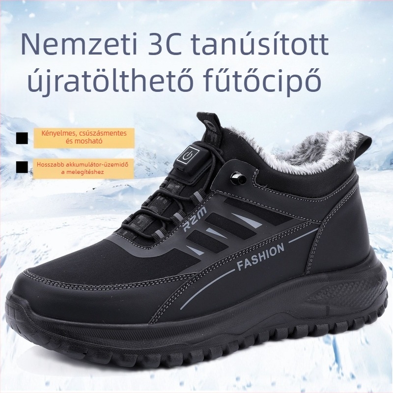 Férfi elektromos fűtéses papucs — USB fűtés, pamut felső, PU talp, téli melegítés