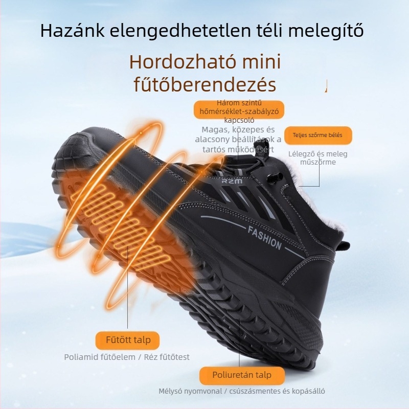 Férfi elektromos fűtéses papucs — USB fűtés, pamut felső, PU talp, téli melegítés