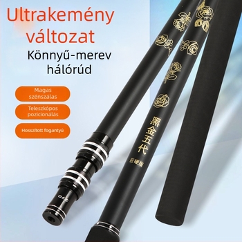 Fekete-arany szálú hálóbot habszivacs fogantyúval, szénszálas kivitel nagy halakhoz