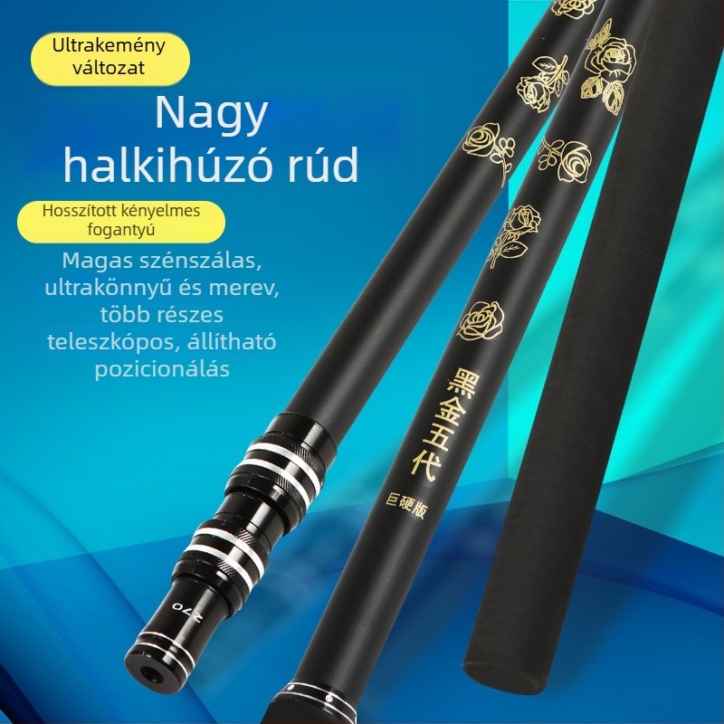 Fekete-arany szálú hálóbot habszivacs fogantyúval, szénszálas kivitel nagy halakhoz