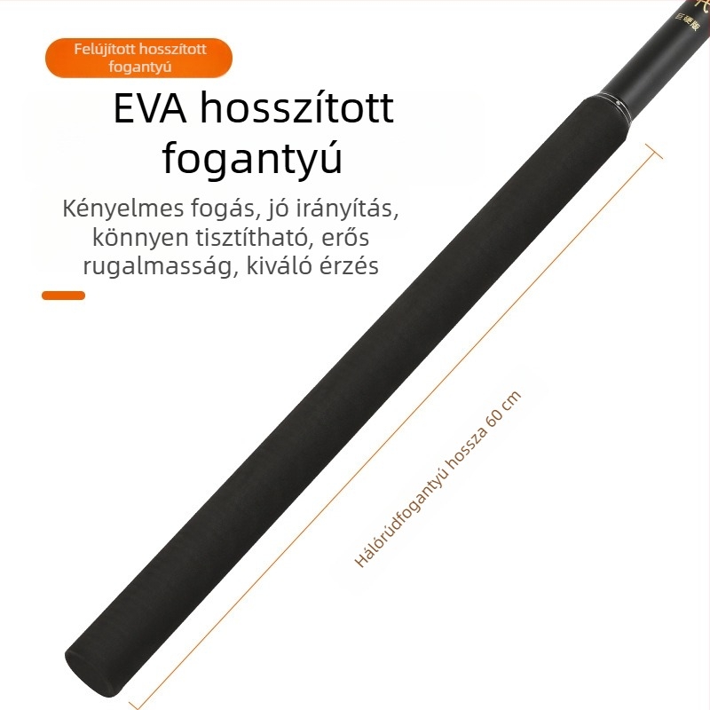 Fekete-arany szálú hálóbot habszivacs fogantyúval, szénszálas kivitel nagy halakhoz