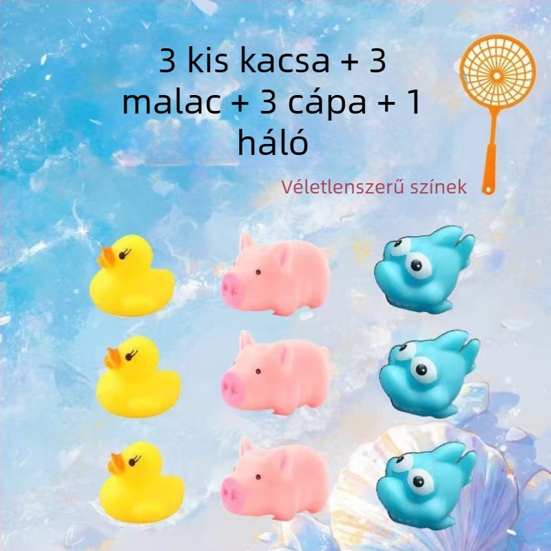 Baba fürdető játékok készlet hangos kacsafigurákkal — PVC anyag, 0–3 éves korosztálynak