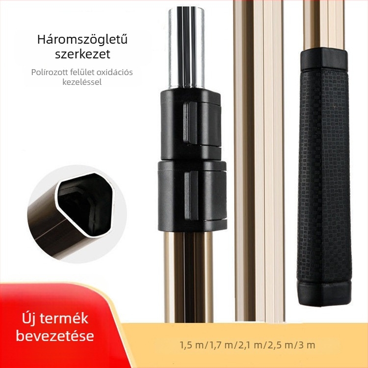 Alumíniumötvözetből készült háromszög merítőnyél csuklós reteszeléssel, teleszkópos pozicionáló rúd, 1,5–3 m, horgászfelszerelés