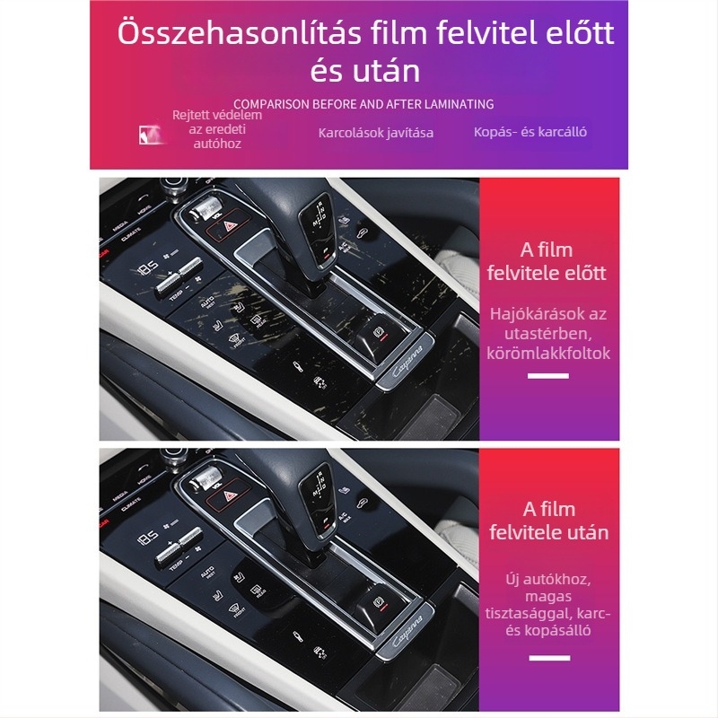 Porsche középső kijelző védőfilm – PET anyagból, hőálló, LY modell, Cayenne, Taycan, Panamera, Macan