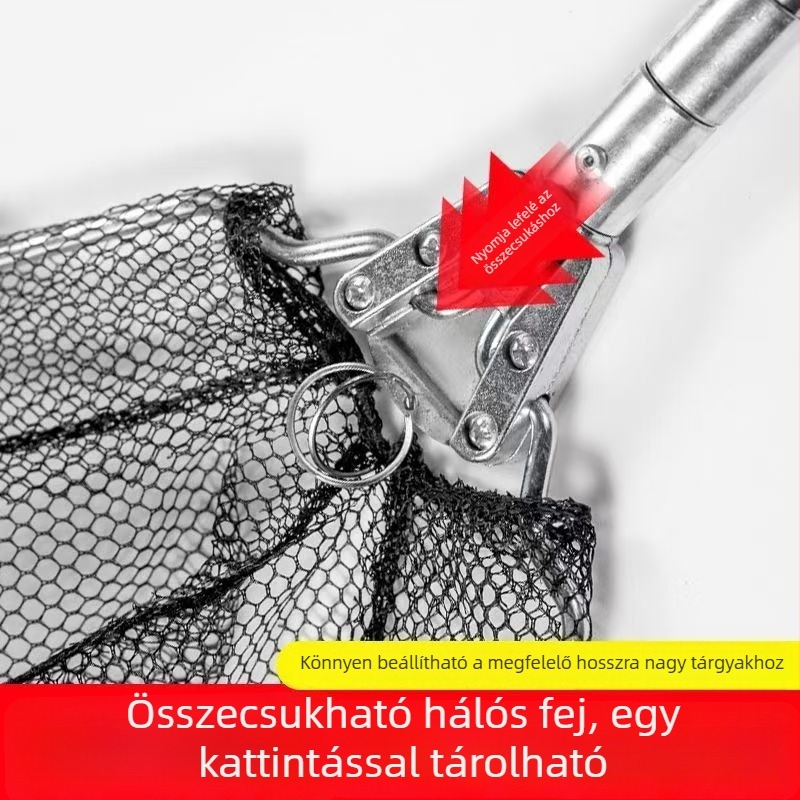 Rozsdamentes acélból készült háromszög alakú összecsukható horgász hálófej készlet, teleszkópos, integrált háló nagy halakhoz