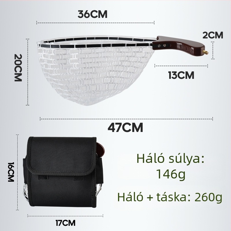 Kis halak befogására szolgáló halászháló készlet összecsukható fa markolattal és szilikon hálós zsebbel (Anyag: rozsdamentes acél + szilikon; Háló: vastag; Nem zsugorodik)