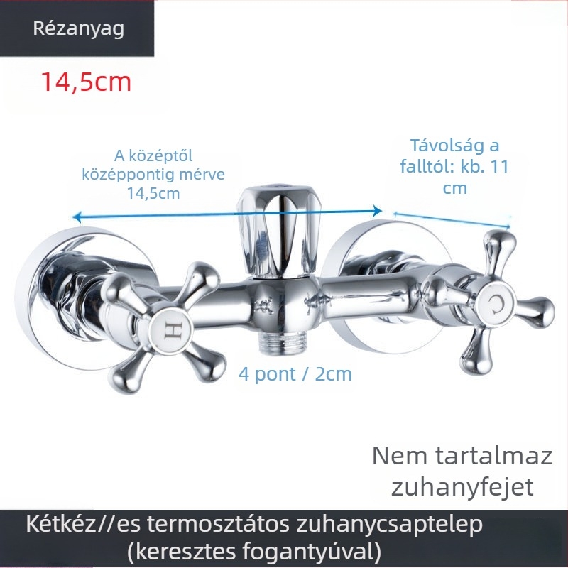 Duálvezérlésű zuhanycsaptelep, réz test, 0–80°C, menetes szerelés, réz mag