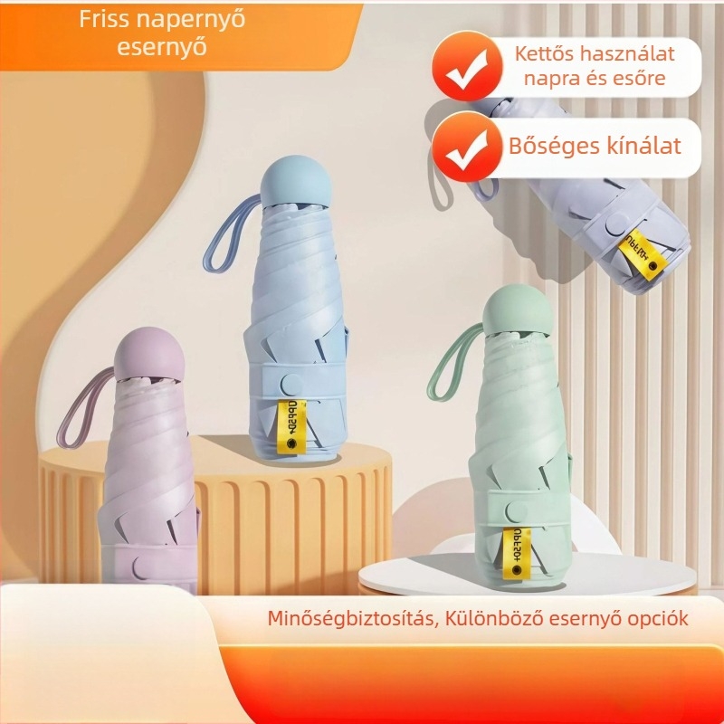 Női kapszulás napernyő UV védelemmel, nap és eső kettős használatra, mini, könnyű, kompakt, hordozható