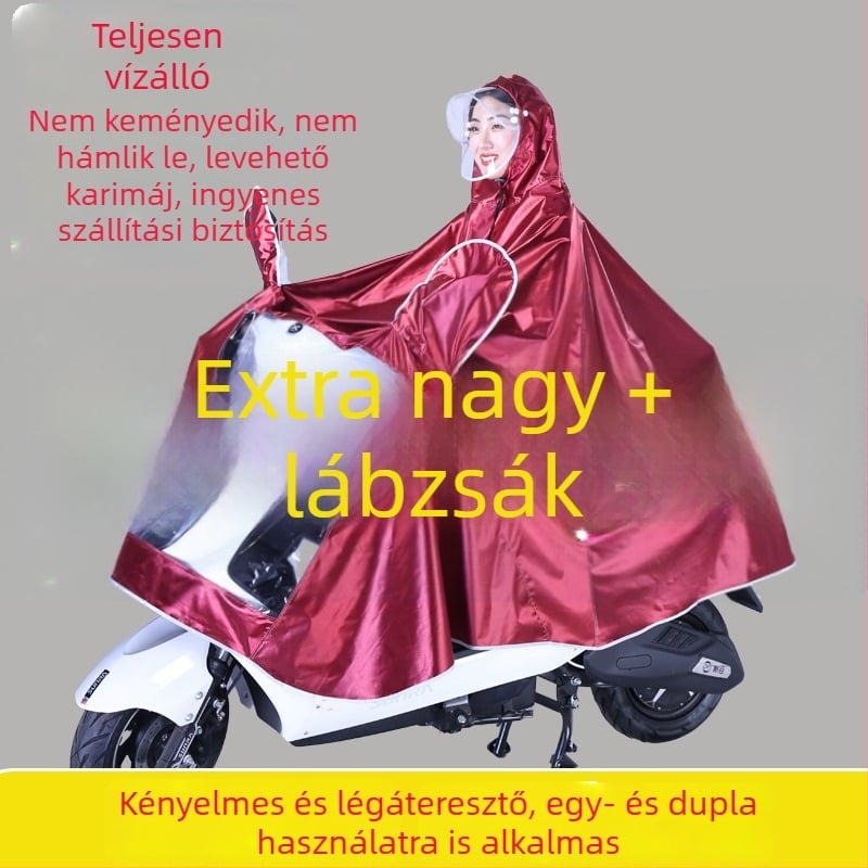 Elektromos motorkerékpár eső poncsó felnőtteknek – divatos vezetési esőkabát arcvédővel, egy személyes kivitelben