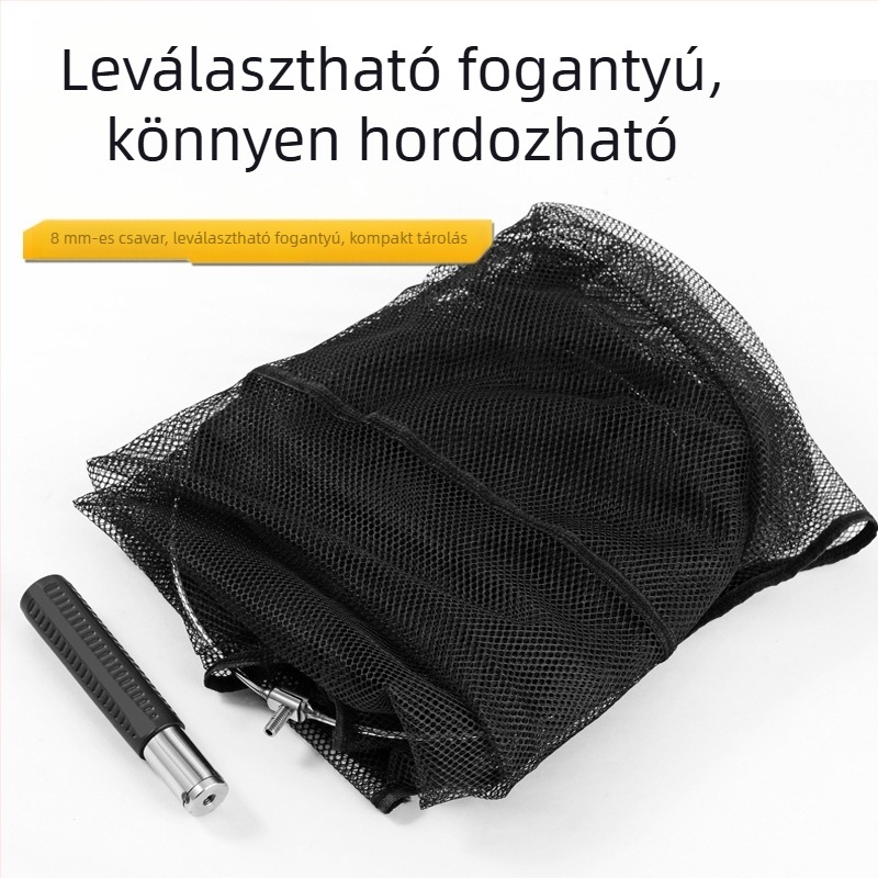 Nemesacélból készült horgász háló, fin szemű háló, karika átmérője 30, háló mélysége 1,5 m, teherbírás 20