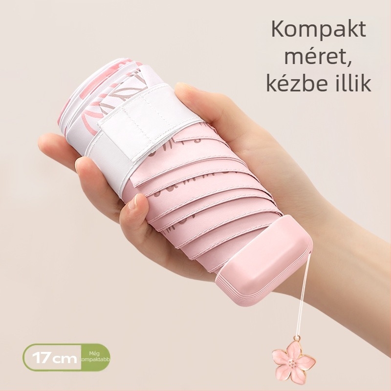 Női napernyő UPF 50+ UV-védelemmel, nap és eső kettős használat, összecsukható, 6 acél bordával, manuális nyitás-zárás