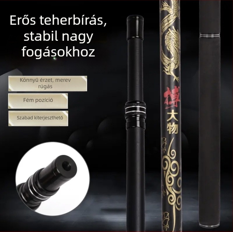Szénszálas horgász hálóbot, teleszkópos, 4 részes
