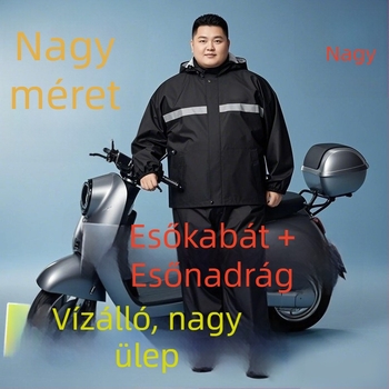 Plusz méretű esőkabát és esőnadrág szett, szétválasztható kialakítás, fényvisszaverő részletek, két rétegű vízálló öltözet felnőtteknek