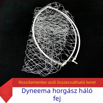 Xinwei rozsdamentes acél összecsukható halászhálófej nagy szemmel, szürke hálóanyag, egyetlen fonású kötés, gyorsan száradó