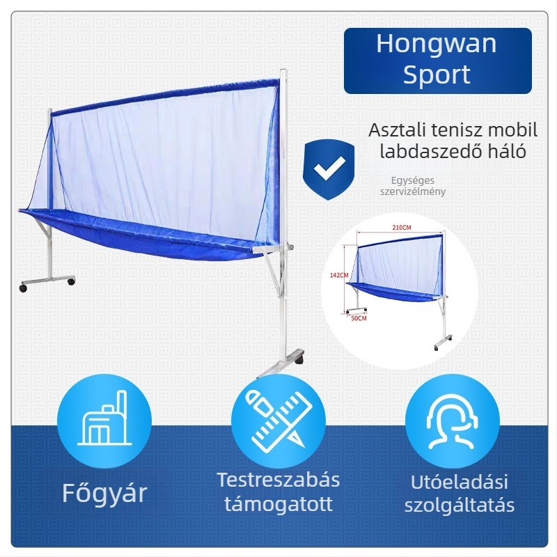 Asztalitenisz labdagyűjtő háló, hordozható, padlóról padlóra használható, többlabdás kerettel