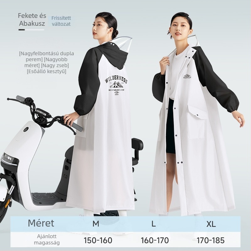 Elektromos kerékpár esőponcsó, erős, hosszú, teljes testet fedő, színblokkolt dizájn, férfi modell