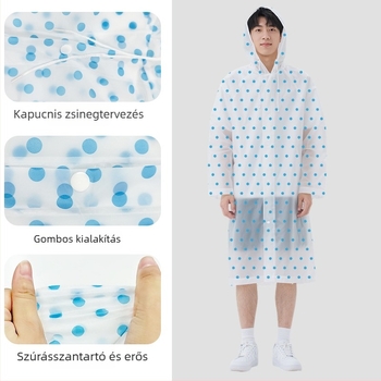 Túraesőkabát pöttyös mintával, PEVA anyagból, normál vastagságú, vízálló ragasztó réteg, felnőtteknek, testre szabható