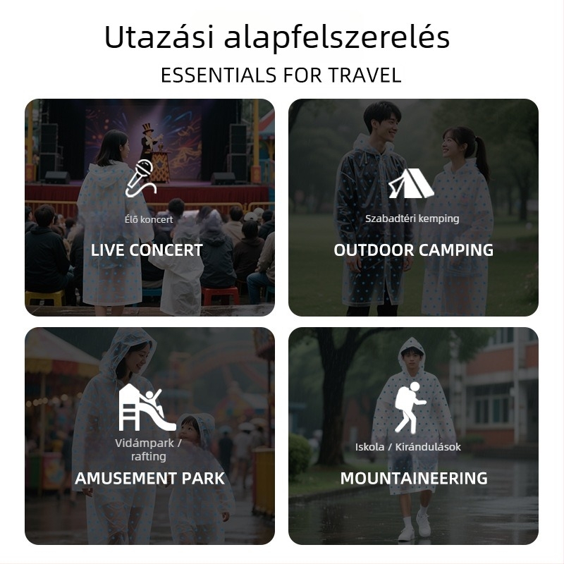 Túraesőkabát pöttyös mintával, PEVA anyagból, normál vastagságú, vízálló ragasztó réteg, felnőtteknek, testre szabható
