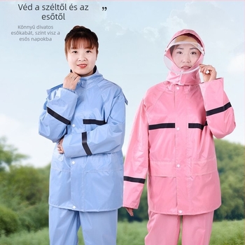 Női szétválasztható esőkabát és esőnadrág szett kerékpárhoz — teljes körű vízállóság, fényvisszaverő részletek