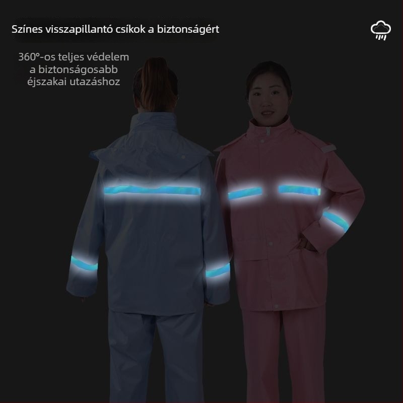 Női szétválasztható esőkabát és esőnadrág szett kerékpárhoz — teljes körű vízállóság, fényvisszaverő részletek