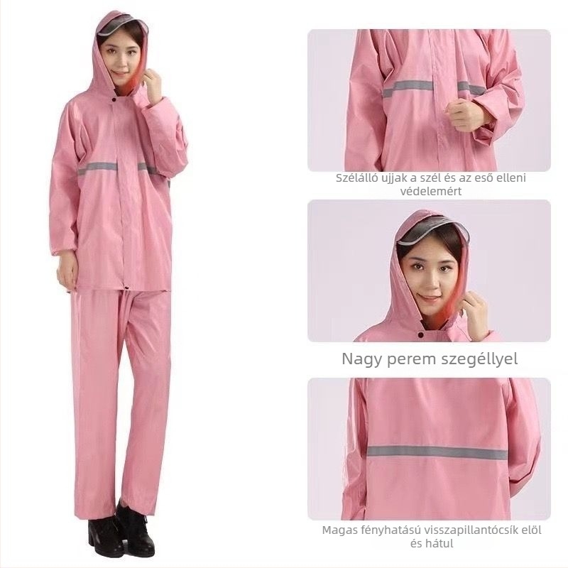 Női szétválasztható esőkabát és esőnadrág szett kerékpárhoz — teljes körű vízállóság, fényvisszaverő részletek
