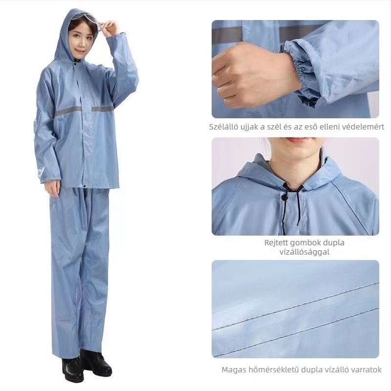 Női szétválasztható esőkabát és esőnadrág szett kerékpárhoz — teljes körű vízállóság, fényvisszaverő részletek