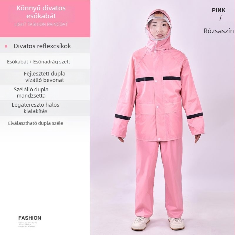 Női szétválasztható esőkabát és esőnadrág szett kerékpárhoz — teljes körű vízállóság, fényvisszaverő részletek