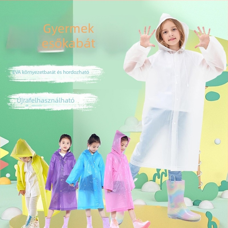 Gyermekeknek szóló EVA vastagított esőponcsó, 5–12 éveseknek, könnyű, újrahasználható, kültéri túrákhoz