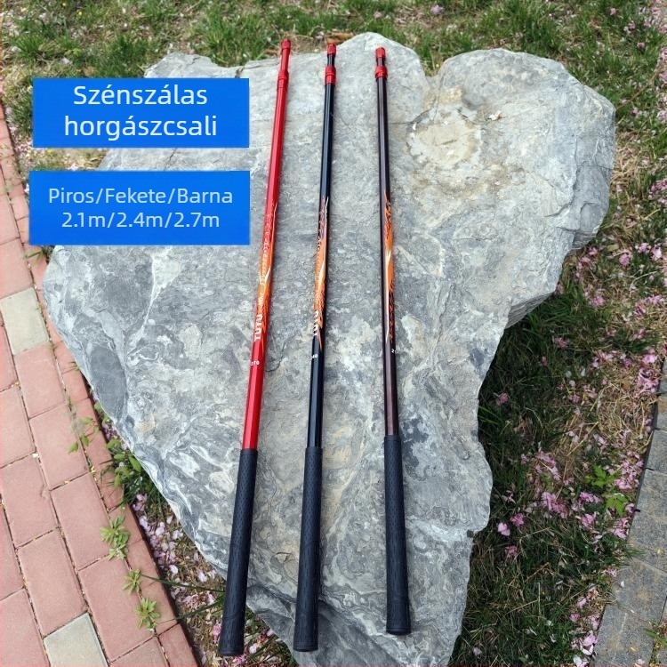 Szénszálas horgászbot hálóval – teleszkópos hálóval és tartóval