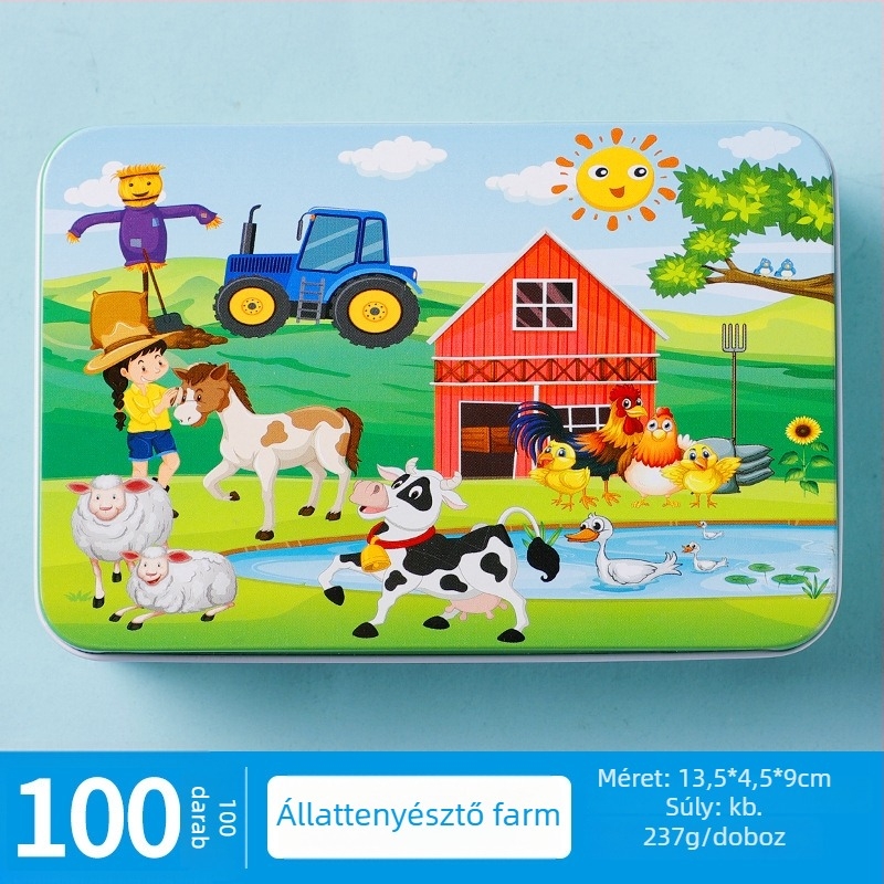 Fából készült sík puzzle gyerekeknek, DIY lehetőség, OPP zacskóban csomagolva, 4–6 éveseknek.