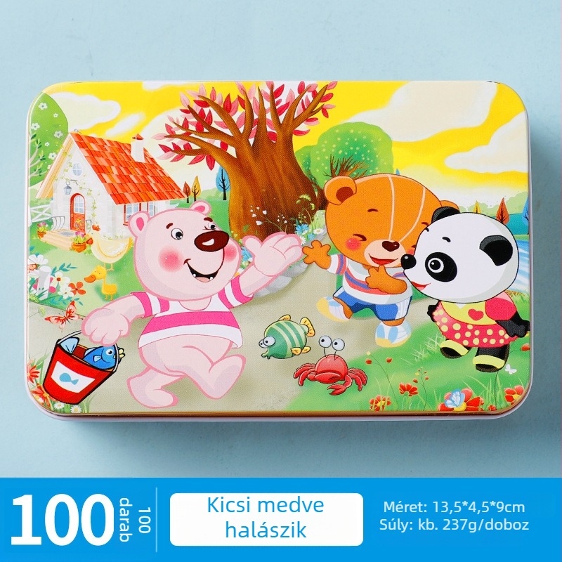 Fából készült sík puzzle gyerekeknek, DIY lehetőség, OPP zacskóban csomagolva, 4–6 éveseknek.