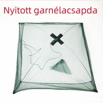 Nyitott garnélafogó kosár halászhálóval