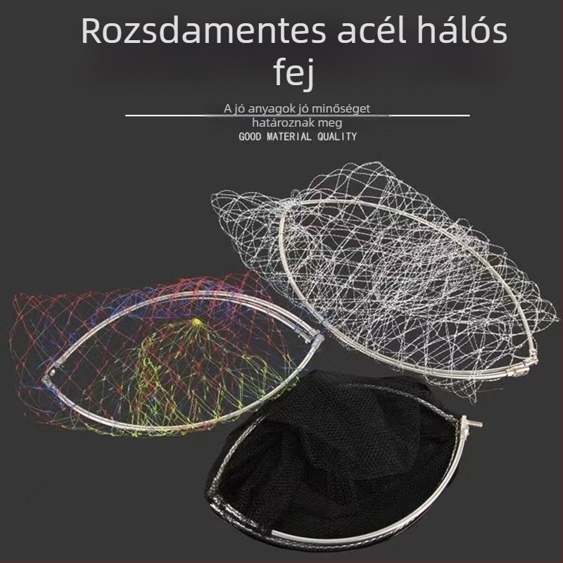 Rozsdamentes acél gyűrűs hálófej gumírozott huzallal, nagy szemű háló, gyorsan száradó hálózsebet