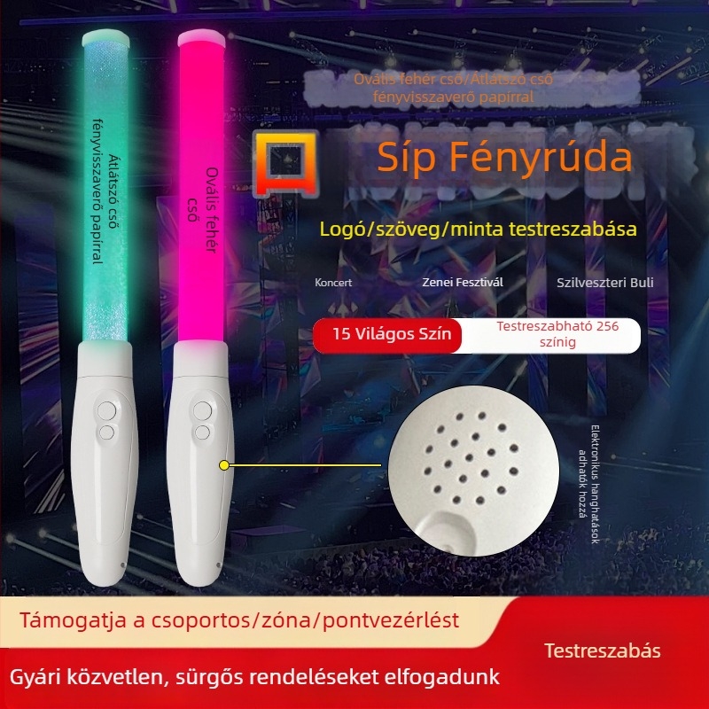 15 színre váltó fénybot, kétgombos LED világító bot, ezüst színű buzdító bot év végi koncertre