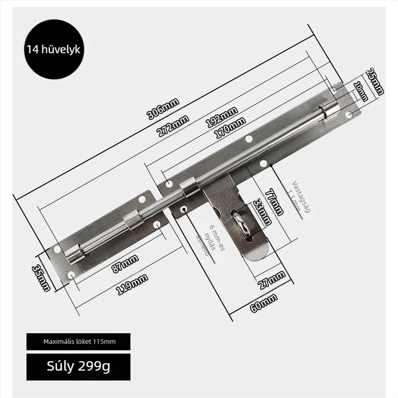 Súlyos kivitelű rozsdamentes acél ajtócsap, kefével csiszolt felülettel – Ranch Door Lock