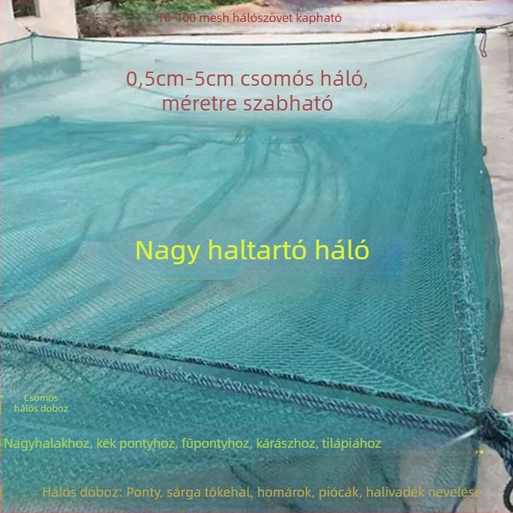 Nylonból készült akvakultúrás ketrec háló fedéllel, 10 szemű