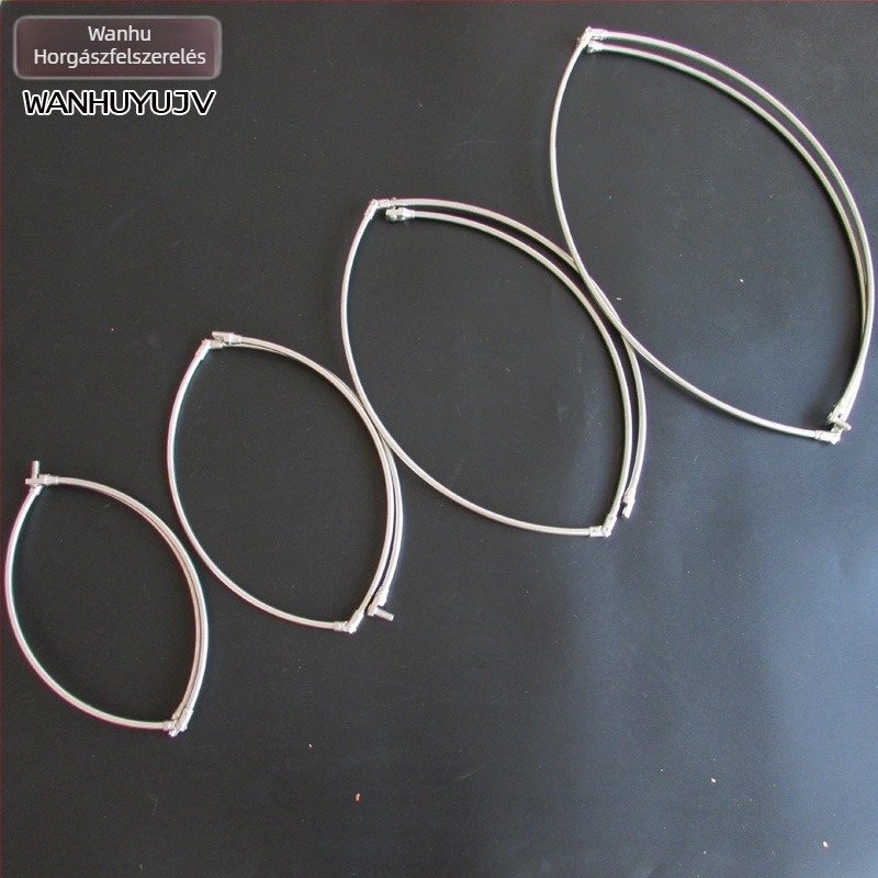 Rozsdamentes acél halászhálófej összecsukható körhurokkal és háromszög alakú gyűrűvel, csavarokkal, 8 mm vastag üreges gyűrű