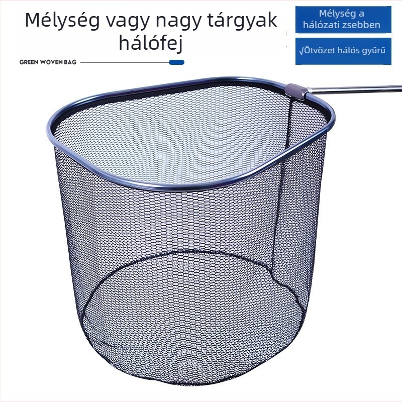 Nylon horgászháló mélyített hálófejjel és megerősített ötvözetű csatlakozással, mélység 50, teherbírás 20.