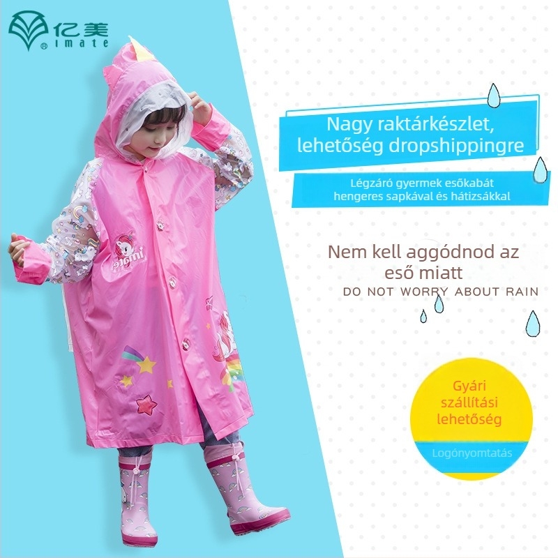Gyerekeknek szóló esőponcho kapucnival, PVC anyag, logó nyomás, testreszabható, túrázáshoz
