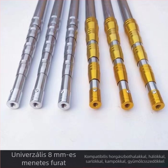 Rozsdamentes acél teleszkópos gyümölcsszedő pálca hálóval, 8 mm-es csavaros csatlakozással, állítható hosszúságú, 3-6 részes