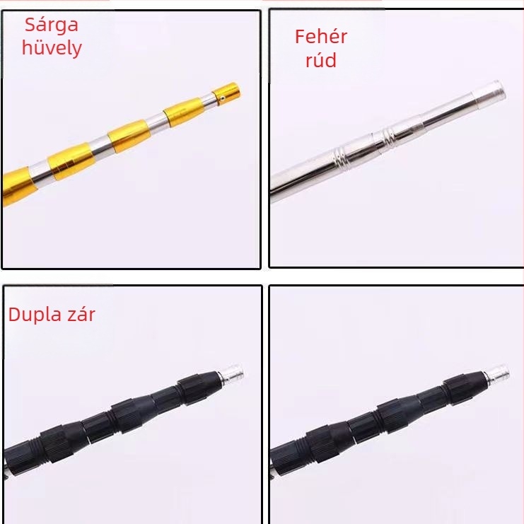 Rozsdamentes acél teleszkópos gyümölcsszedő pálca hálóval, 8 mm-es csavaros csatlakozással, állítható hosszúságú, 3-6 részes